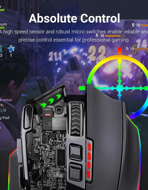 Load image into Gallery viewer, M801 PC Gaming Mouse LED RGB Backlit MMO 9 Programmable Buttons Mouse with Macro Recording Side Buttons Rapid Fire Button for Windows Computer Gamer (Wireless, Black)
