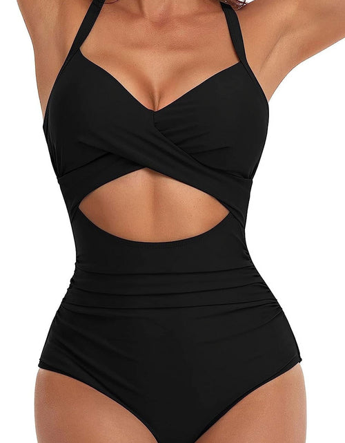 Load image into Gallery viewer, Women'S One Piece Swimsuits Tummy Control Cutout High Waisted Bathing Suit Wrap Tie Back 1 Piece Swimsuit
