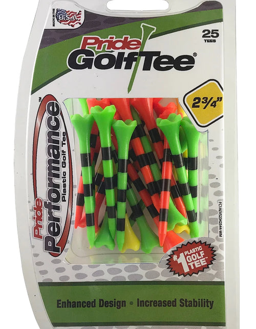 Load image into Gallery viewer, Pride Performance Plastic Golf Tees, Low-Resistance Head for Golf, Longer Drives, Durable &amp; Stable Design, 3-1/4", Striped Citrus Mix – 25 Count
