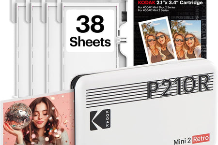 Mini 2 Retro 2X3 Portable Photo Printer, 38 Sheets, Bluetooth Smartphone Printer for Iphone & Android, Instant Color Prints, 4PASS Dye Sublimation, White