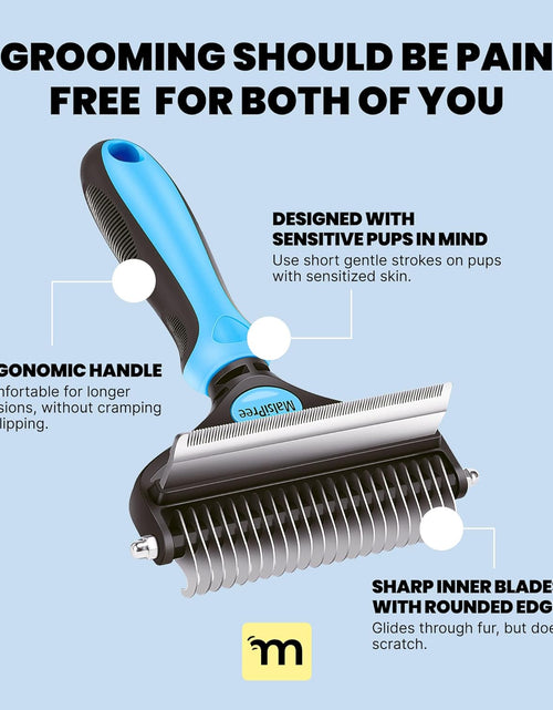 Load image into Gallery viewer, Dog Grooming Brush for Shedding - 2 in 1 Deshedding Tool and Undercoat Rake for Long and Short Haired Dogs with Double Coat - Dematting Comb and Pet Hair Deshedder Supplies (Large, Blue)
